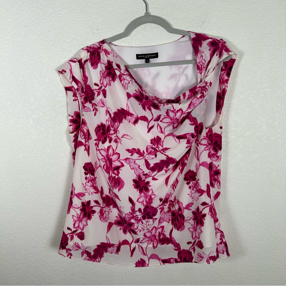 David Lawrence Women’s Sz 12 asymmetrical neckline lined silk blouse